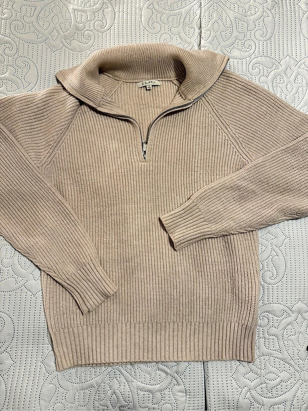 Z Supply Women’s Jayce quarter Zip Pullover Sweater Small Sandstone Beige